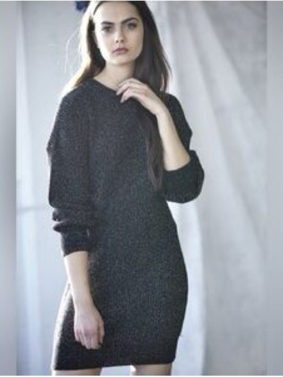 Vintage Dresses & Skirts - VINTAGE!! Black Metallic Sparkle Knit Sweater Dress